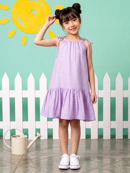 PURVAJA JUNIOR - Girls Flared Midi Sleeveless Halter Neck Textured Dress
