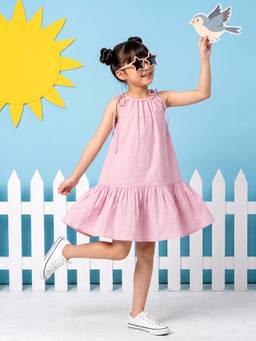 PURVAJA JUNIOR - Girls Flared Midi Sleeveless Halter Neck Textured Dress