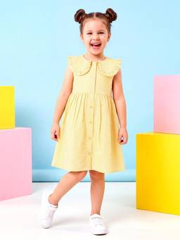 PURVAJA JUNIOR - Girls Fit and Flare Knee Length Sleeveless Collar Neck Textured Dress