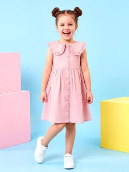 PURVAJA JUNIOR - Girls Fit and Flare Knee Length Sleeveless Collar Neck Textured Dress