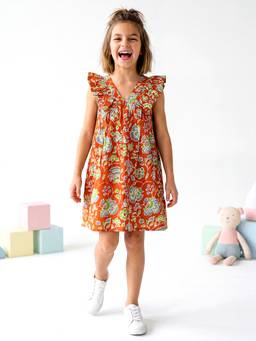 PURVAJA JUNIOR - Girls Fit and Flare Mini Sleeveless V-Neck Floral Dress