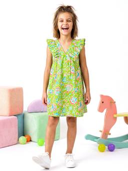 PURVAJA JUNIOR - Girls Fit and Flare Mini Sleeveless V-Neck Floral Dress