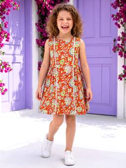 PURVAJA JUNIOR - Girls Fit and Flare Mini Sleeveless Round Neck Floral Dress