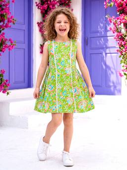 PURVAJA JUNIOR - Girls Fit and Flare Mini Sleeveless Round Neck Floral Dress
