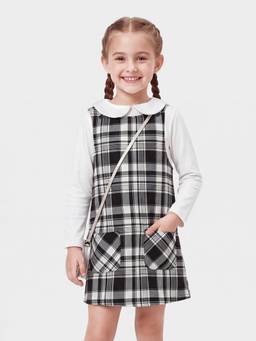 max - Girls Checked Dungaree Dress with Top