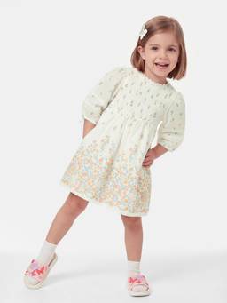max - Girls Floral Print Smocked Detail Dress