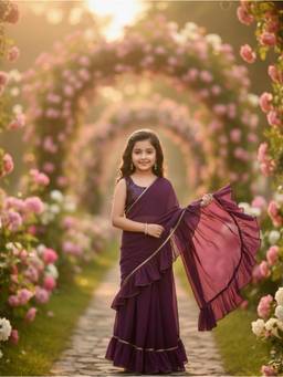 Cutiediva - Girls Pre Draped Ready To Wear Saree