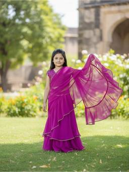 Cutiediva - Girls Pre Draped Ready To Wear Saree