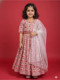 Cutiediva - 3/4th Sleeves Floral Lehenga and Choli With Dupatta