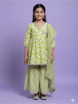 Cutiediva - Printed Kurta With Sharara Set Pure Cotton