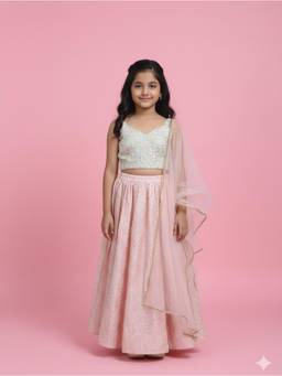 Cutiediva - Girls Wedding Embroidered Skirt Top and dupatta Set