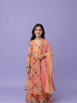 Cutiediva - Girls Embroidered Kurta Skirt with Dupatta
