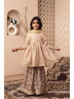 Cutiediva - Girls Embroidered Kurta Sharara with Dupatta