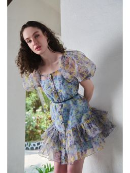 Verano By Tanya - Blue Floral Eveline Short Dress with Slip and Belt (Set of 3)