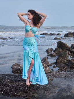 Verano By Tanya - Blue Solid/Plain Azzurra Crop Top