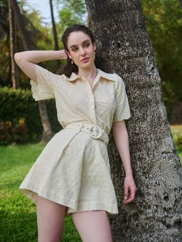 Verano By Tanya - Cream Embroidered Camila Shorts with Belt (Set of 2)