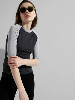 PINACOLADA - Womens Charcoal Grey Colorblock Regular Fit T-Shirt