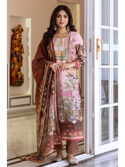 Nehamta - Women Peach Modal Floral Printed Kurta with Pant and Dupatta (Set of 3)