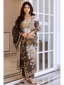 Nehamta - Women Grey Modal Floral Printed Kurta with Pant and Dupatta (Set of 3)