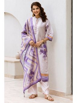 Nehamta - Women Light Purple Chanderi Kurta with Pant and Dupatta (Set of 3)