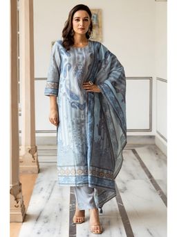 Nehamta - Women Grey Modal Printed Kurta with Pant and Dupatta (Set of 3)