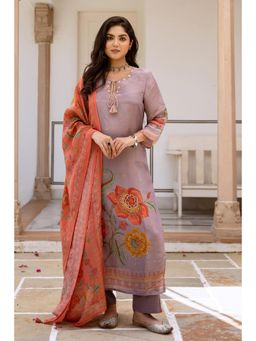 Nehamta - Women Purple Tissue Floral Printed Kurta with Pant and Dupatta (Set of 3)