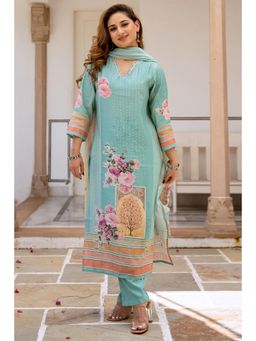 Nehamta - Women Turquoise Modal Muslin Kurta with Pant and Dupatta (Set of 3)