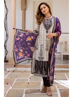 Nehamta - Women White Viscose Muslin Kurta with Pant and Dupatta (Set of 3)