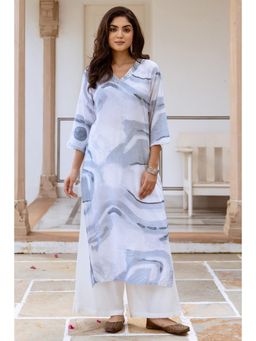 Nehamta - Women Grey Rayon Abstract Printed Kurta with Palazzo (Set of 2)