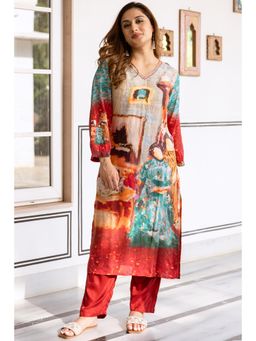 Nehamta - Women Multi-Color Viscose Muslin Kurta with Pant (Set of 2)