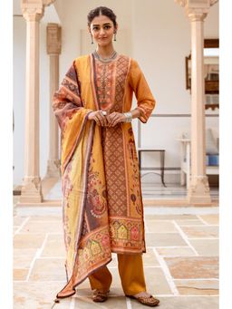 Nehamta - Women Mustard Modal Printed Kurta with Pant and Dupatta (Set of 3)