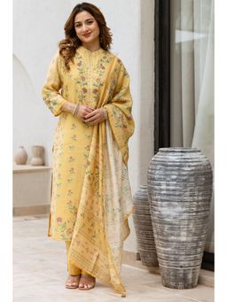 Nehamta - Women Yellow Modal Floral Print Kurta with Pant and Dupatta (Set of 3)