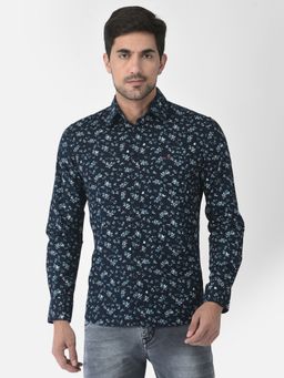 CRIMSOUNE CLUB - Men Navy Blue Floral Shirt