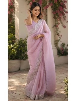 Elora - Pink Chiffon Embroidered Embroidered Saree With Unstitched Blouse