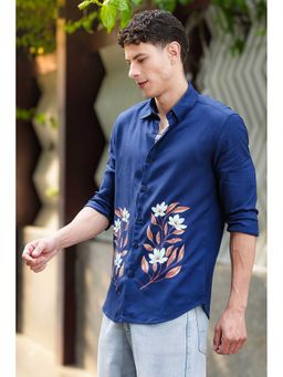 Eszett - Botanical Print Blue Shirt