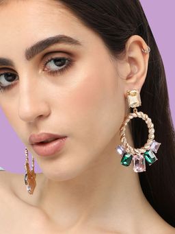 Sohi - Gold Plated Designer Stone Party Drop Earring For Women