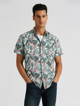 Pepe Jeans - Blue Iker Floral Printed Cotton Linen Shirt