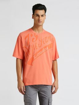 Pepe Jeans - Peach Solid Brand Carrier Oversized T-Shirt