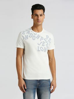 Pepe Jeans - White Typographic Printed Short Sleeve T-Shirt