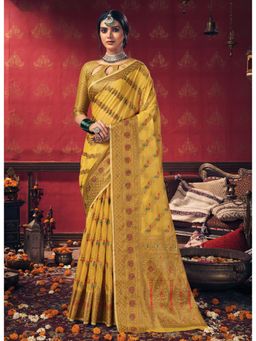 Sangam Prints - Mustard Work Traditional Saree with Unstitched Blouse