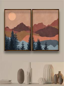The Art House - Landscape Mountain Landscape Forest Framed Wall Art (Pack of 2)