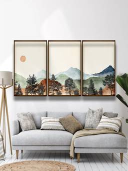 The Art House - Landscape Mountain Landscape Forest Landscape Framed Wall Art (Pack of 3)