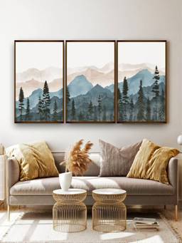 The Art House - Landscape Mountain Landscape Watercolour Framed Wall Art (Pack of 3)