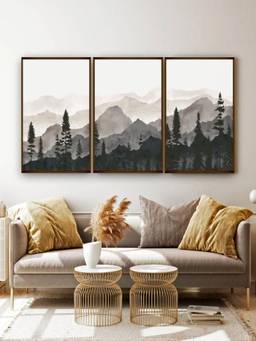 The Art House - Landscape Mountain Landscape Forest Landscape Framed Wall Art (Pack of 3)