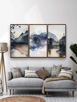 The Art House - Landscape Mountain Landscape Watercolour Framed Wall Art (Pack of 3)