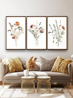 The Art House - Botanical Floral Watercolour Framed Wall Art (Pack of 3)