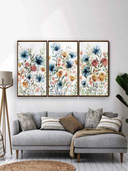 The Art House - Botanical Floral Watercolour Framed Wall Art (Pack of 3)