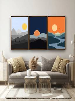 The Art House - Landscape Mountain Landscape Framed Wall Art (Pack of 3)