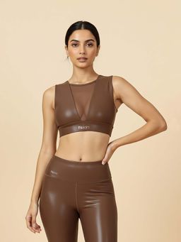 Fitkin - Women's Brown Solid Activewear Sports Bra