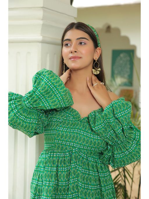 Buy Kaori By Shreya Sandy Green Off Shoulder Skater Dress Online